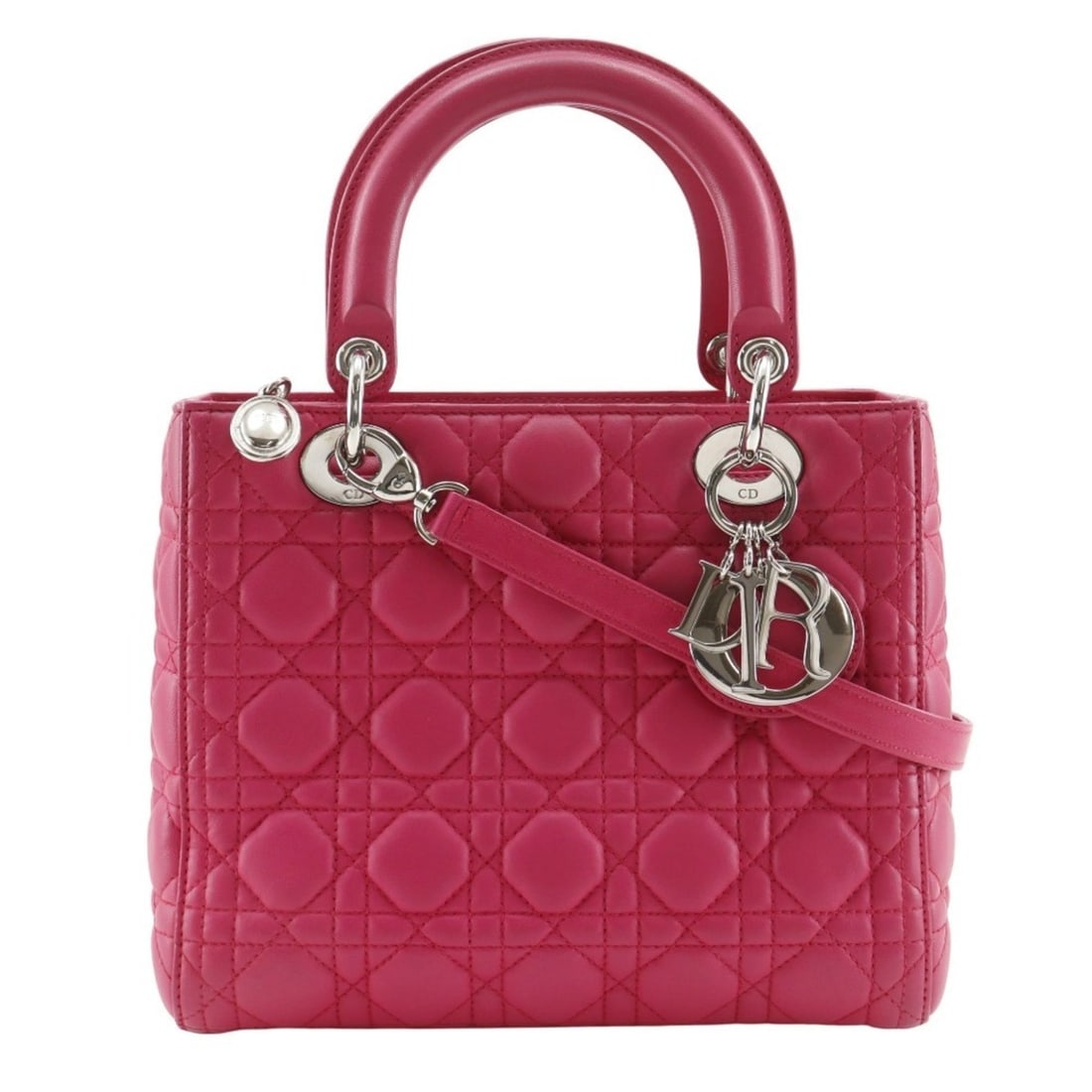 Christian Dior Lady Cannage handbag, medium, 2-way shoulder bag, leather, made in Italy, fuchsia, (1 of 20)