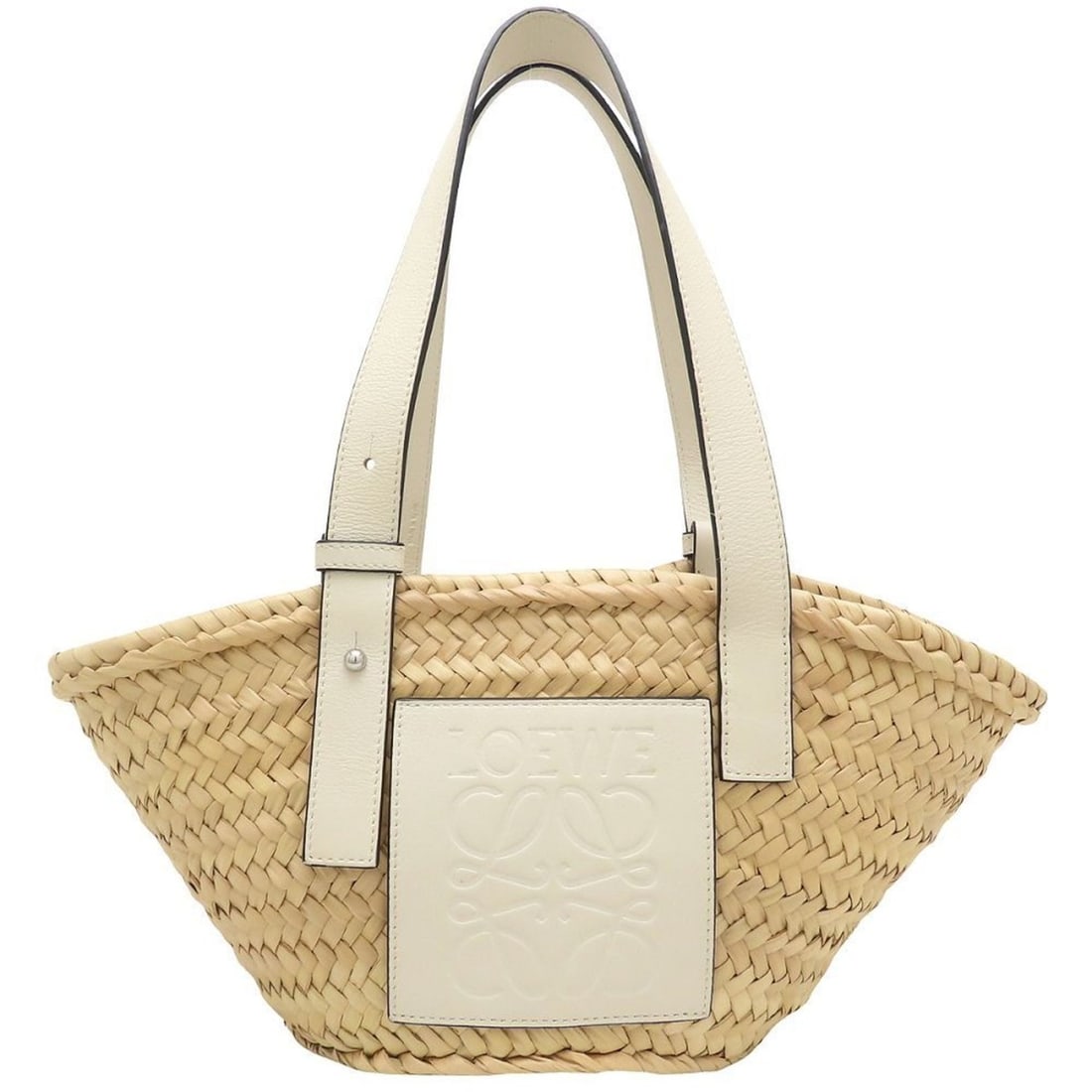 LOEWE Basket Bag, Small, Handbag, Raffia and Leather, Natural White, Women's, 353089 (1 of 16)