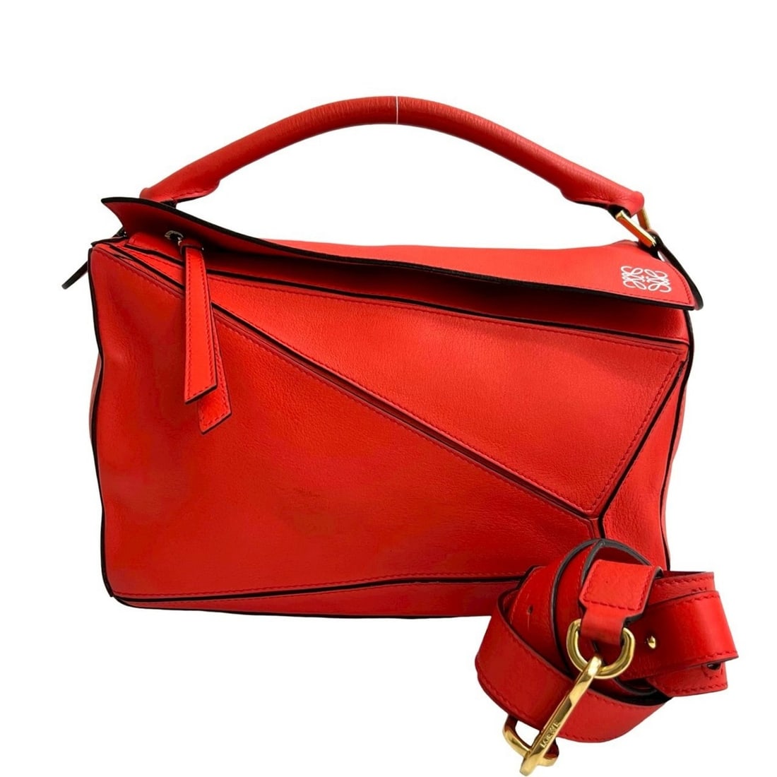 LOEWE Puzzle Bag Anagram Leather 2-Way Handbag, Mini Boston Bag, Shoulder Red 38605 (1 of 13)