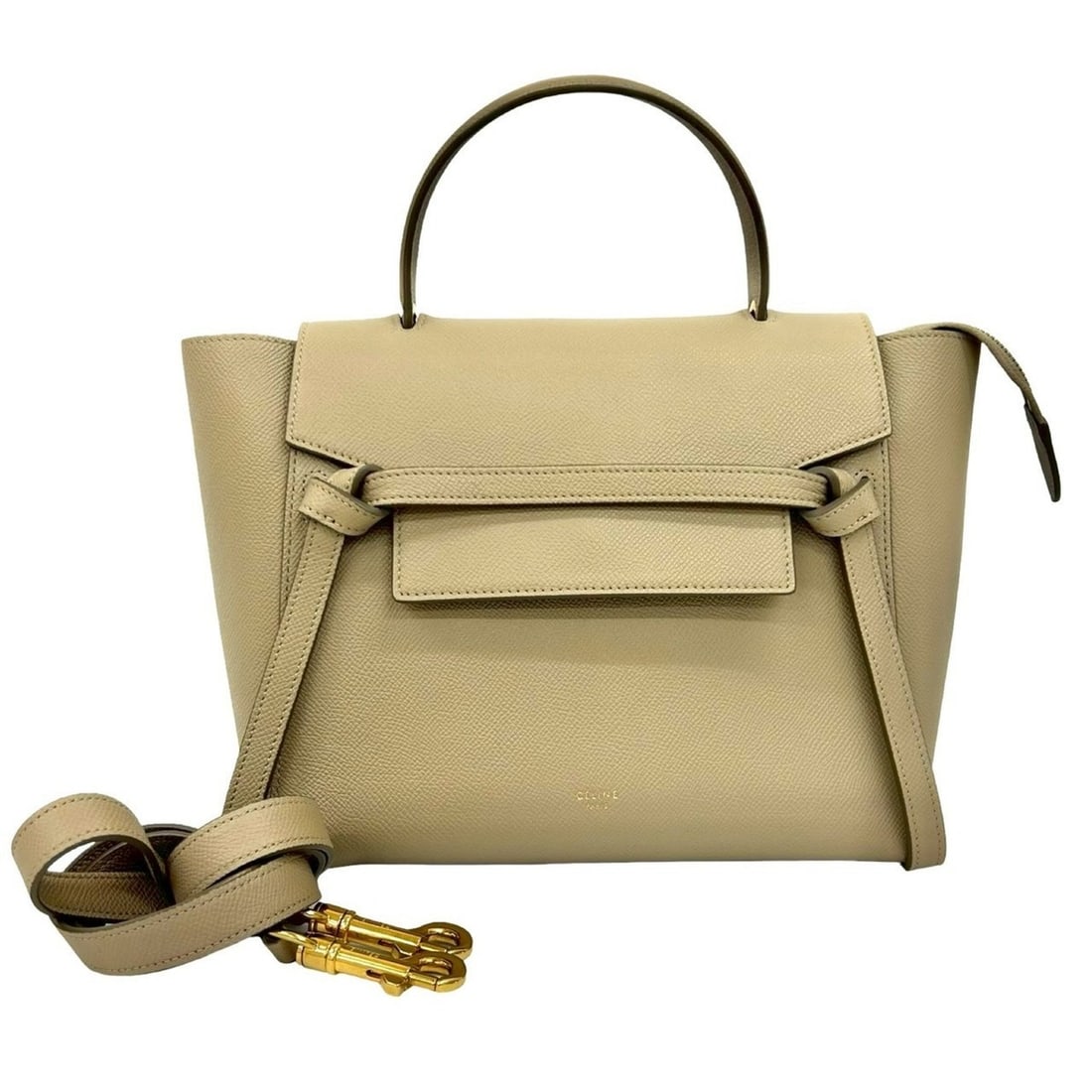 CELINE Leather Belt Bag, 2-Way Handbag, Mini Tote Shoulder Beige, 37637: --- Catalog ---Category: SizeSize (HxWxD): 22cm x 23.5cm x 13cm / 8.66'' x 9.25'' x 5.11''Category: DesignType: Handbag, Shoulder bag, Tote bagColor: BeigeGender: WomenMaterial: Leather Category: Gene