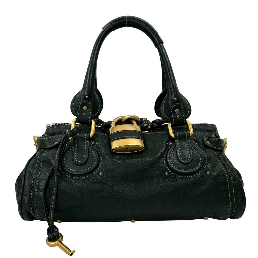 Chloé Chloe Paddington Stitch Leather Handbag, Mini Boston Bag, Semi-Shoulder Black 21196 (1 of 18)