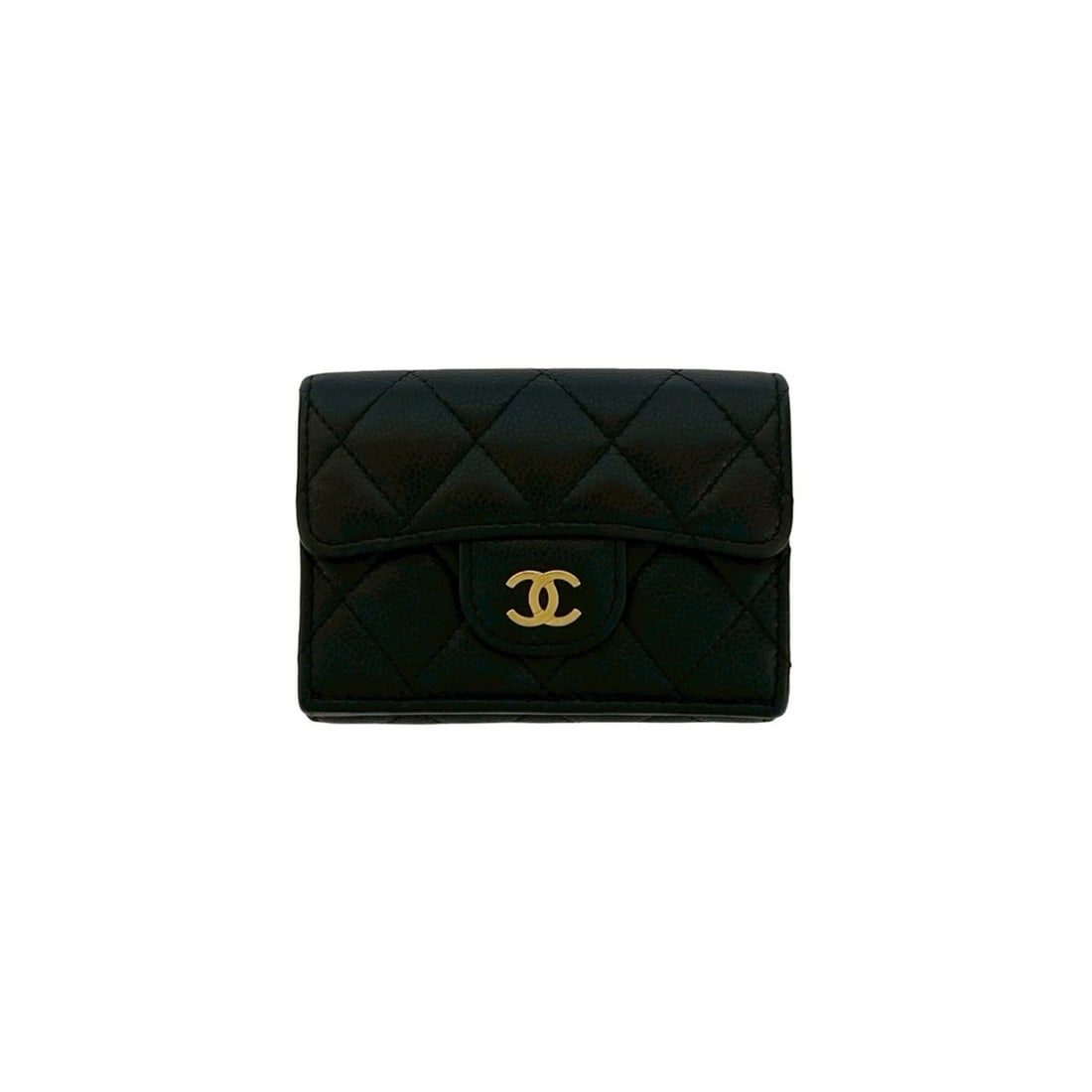 CHANEL Matelasse Coco Mark Caviar Leather Tri-fold Wallet Mini Black 39521 (1 of 16)