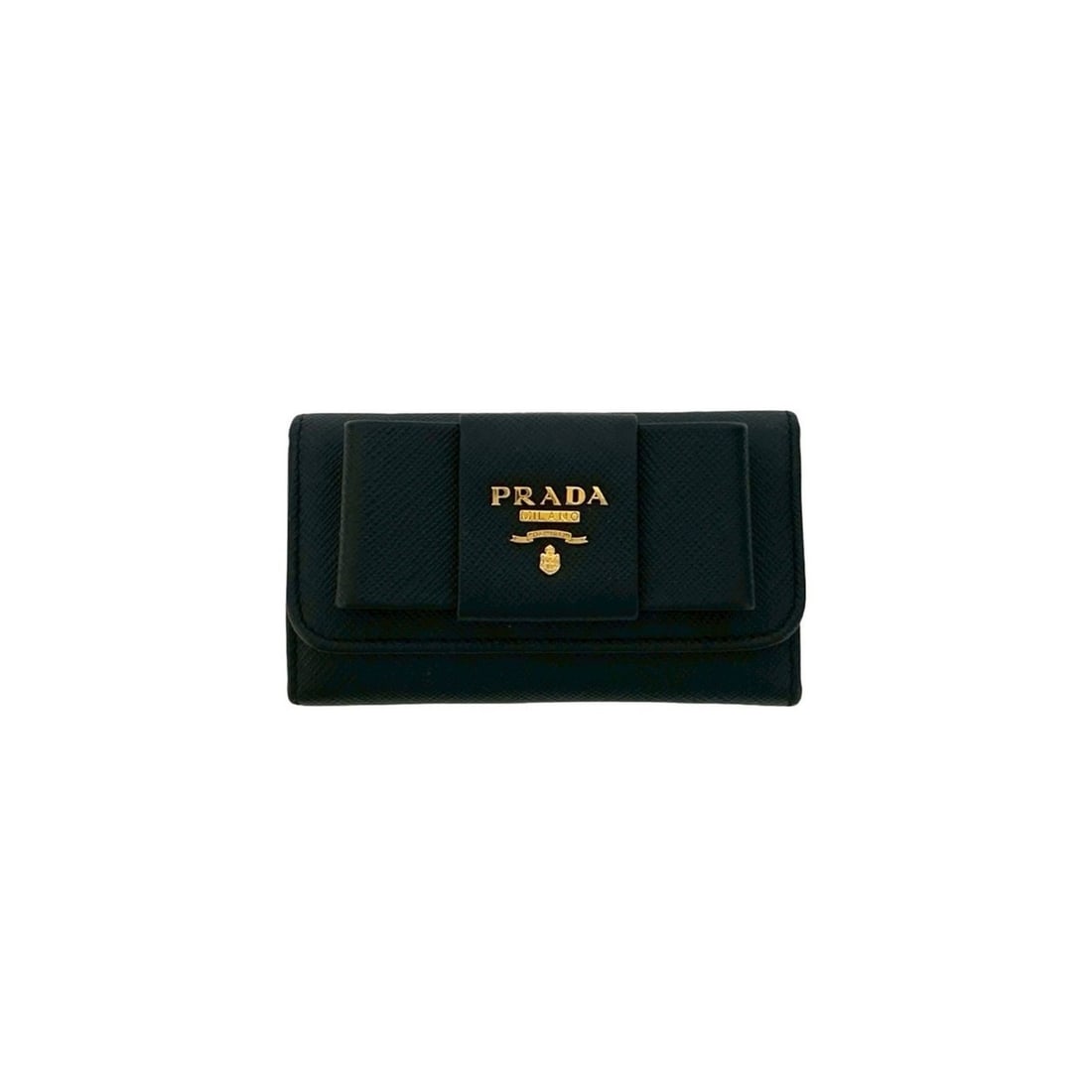 PRADA Prada Ribbon Motif Saffiano Leather Key Case Cover in Black (17606) (1 of 9)