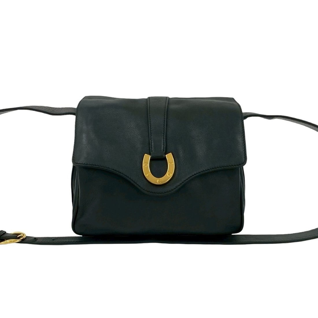 GUCCI Old Gucci Horseshoe Leather Shoulder Bag Pochette Black 16072 (1 of 12)