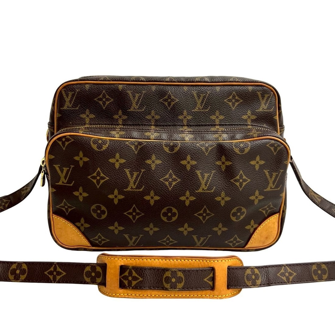 LOUIS VUITTON Nile Monogram Leather Shoulder Bag/Pochette Brown h58-8 (1 of 10)