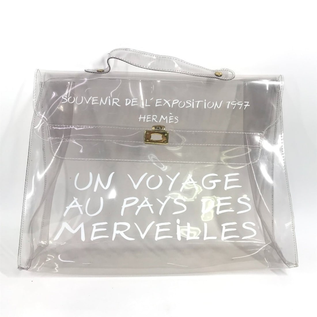 HERMES Vinyl Kelly Logo Bag Tote Handbag Women's Clear: --- Catalog ---Category: SizeSize (HxWxD): 29cm x 36.8cm x 12cm / 11.41'' x 14.48'' x 4.72''Category: DesignType: Handbag, Tote bagColor: ClearGender: WomenMaterial: Vinyl Category: GeneralLine: Kelly