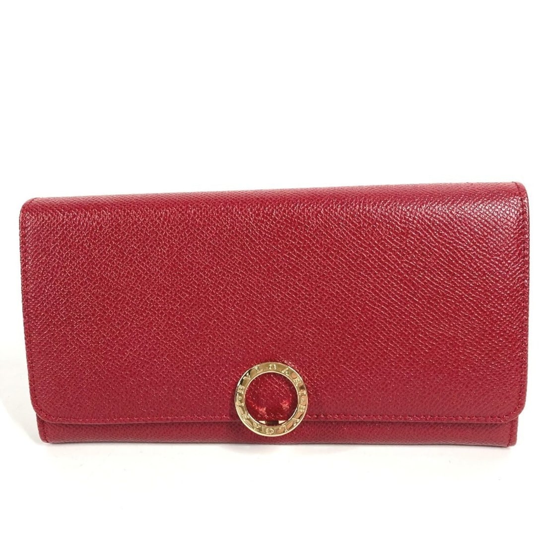 BVLGARI Logo Clip Bifold Flap Long Wallet Leather Men's Women's Red (1 of 14)