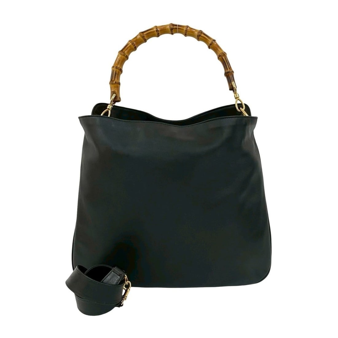 GUCCI Old Gucci Bamboo Leather 2-Way Handbag, Mini Tote Bag, Shoulder Black 38389 (1 of 14)