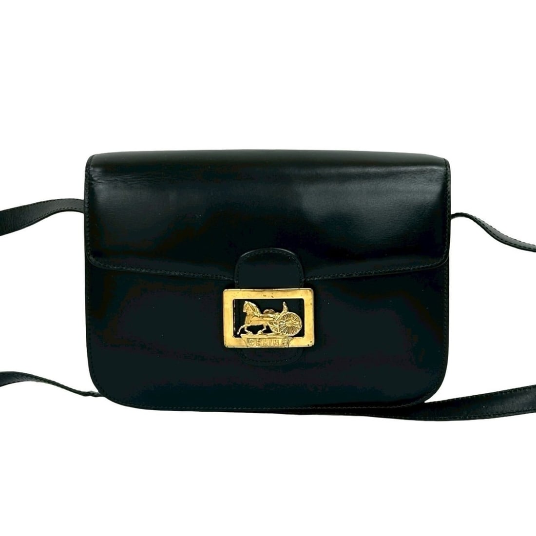 CELINE Horse Carriage Calf Leather Shoulder Bag, Black, 18106 (1 of 17)