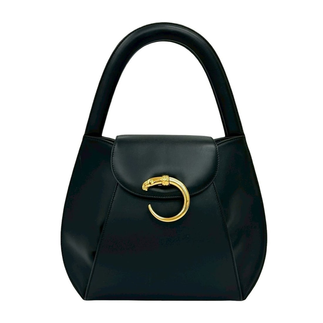 CARTIER Panther Line Leather Handbag Mini Tote Bag Black 27502 (1 of 11)