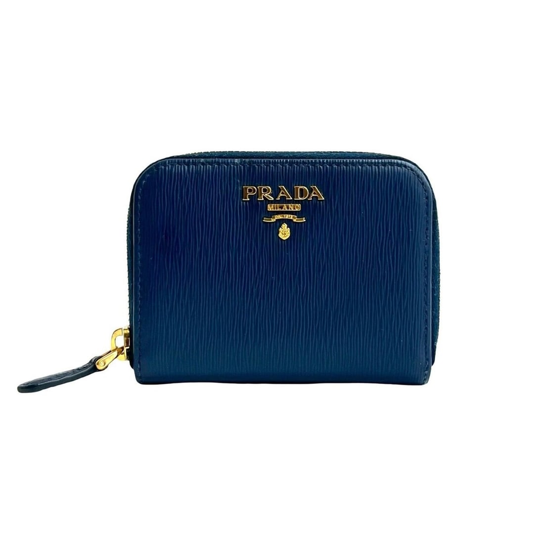 PRADA Vitello Leather Round Zip Coin Case, Blue, 21090 (1 of 18)