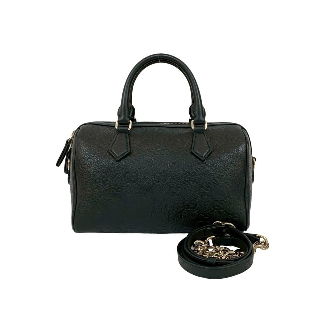 GUCCI GG Emblem Leather 2-Way Handbag, Boston Bag, Shoulder Black 1675a: --- Catalog ---Category: SizeSize (HxWxD): 15.5cm x 25cm x 13cm / 6.1'' x 9.84'' x 5.11''Category: DesignType: Boston bag, Handbag, Shoulder bagColor: BlackGender: WomenMaterial: Leather Category: Gen
