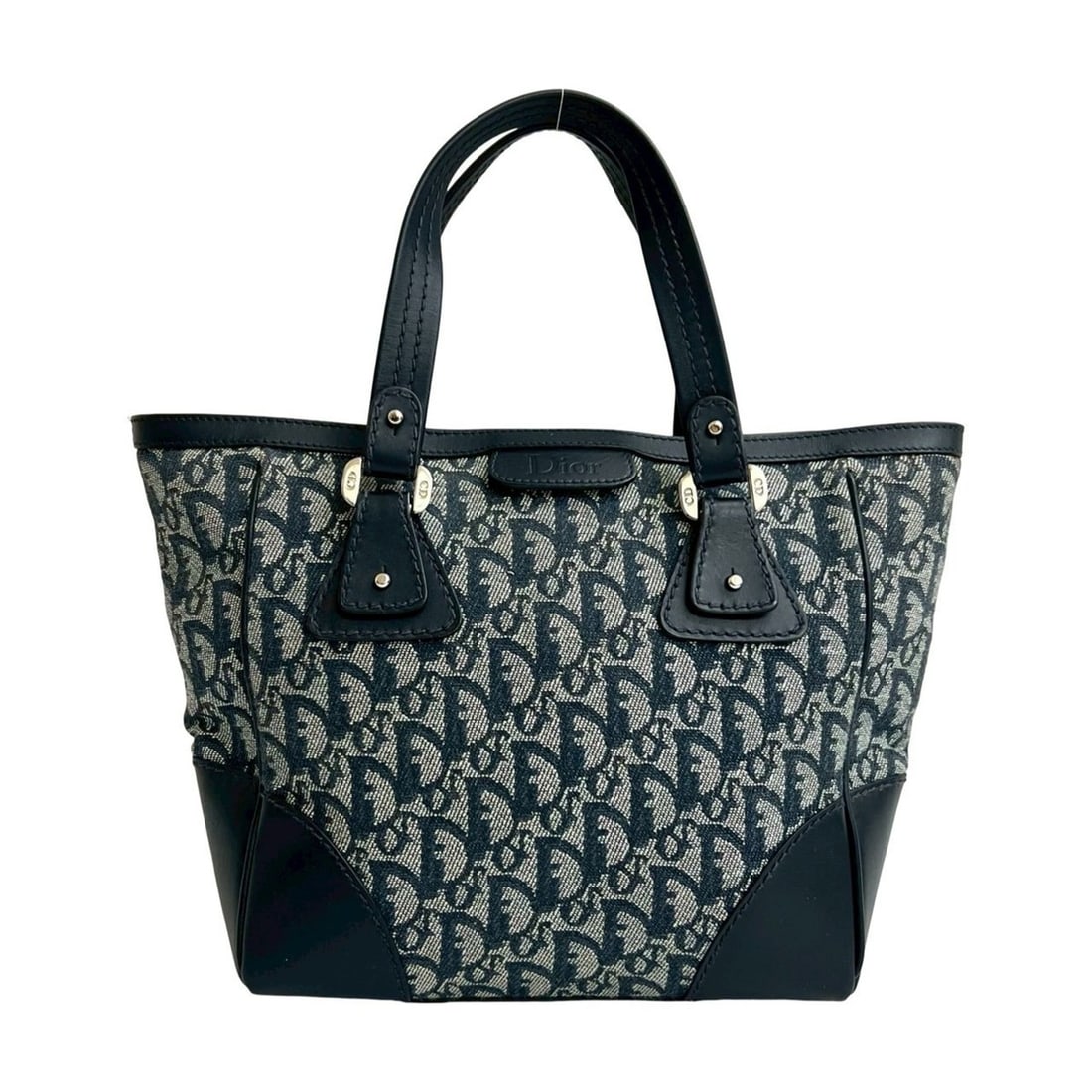 Christian Dior Trotter CD Canvas and Leather Handbag Mini Tote Bag Navy 38971 (1 of 14)