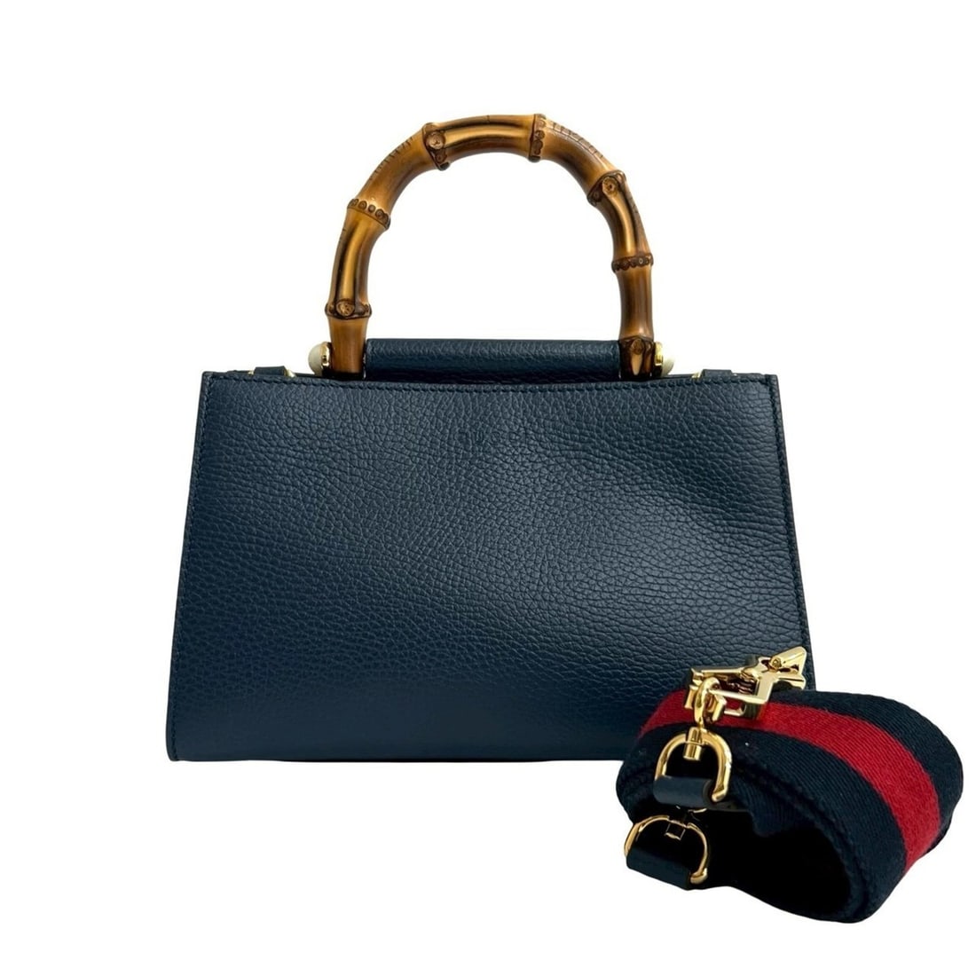 GUCCI Nymphea Bamboo Sherry Line Leather 2-Way Handbag/Shoulder Bag, Navy, 2272b: --- Catalog ---Category: SizeSize (HxWxD): 14.5cm x 23.5cm x 11cm / 5.7'' x 9.25'' x 4.33''Category: DesignType: Handbag, Shoulder bagColor: NavyGender: WomenMaterial: Leather Category: GeneralBrand: