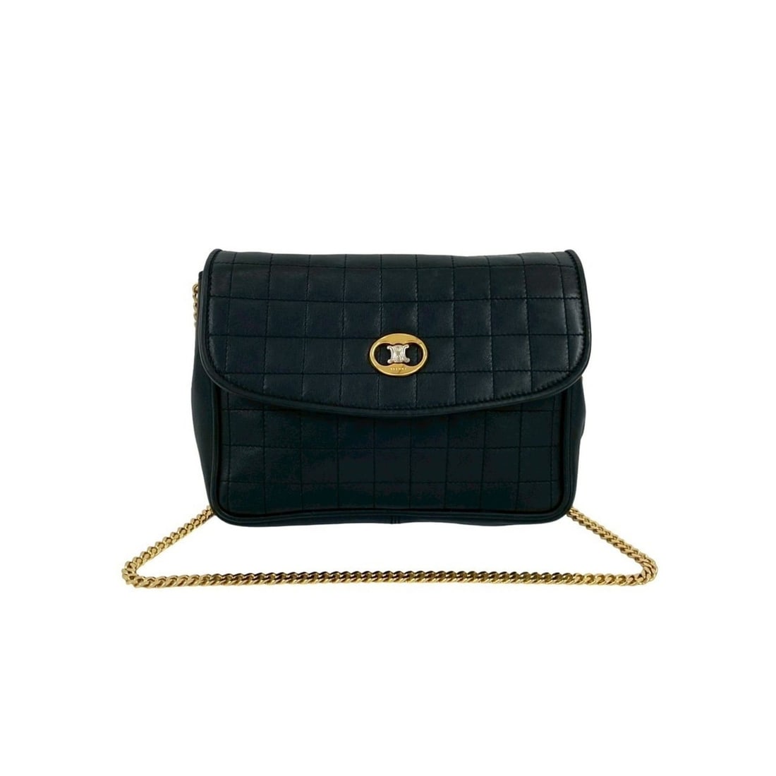 CELINE Triomphe Quilted Leather Chain Shoulder Bag Pochette Black 34745: --- Catalog ---Category: SizeSize (HxWxD): 14cm x 20cm x 5cm / 5.51'' x 7.87'' x 1.96''Category: DesignType: Pochette, Shoulder bagColor: BlackGender: WomenMaterial: Leather Category: GeneralBrand: Ce