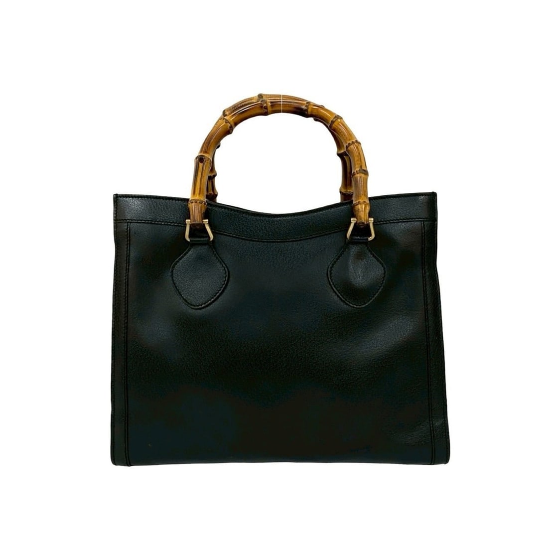 GUCCI Old Gucci Bamboo Leather Handbag, Tote Bag, Business Black ph9-9 (1 of 12)