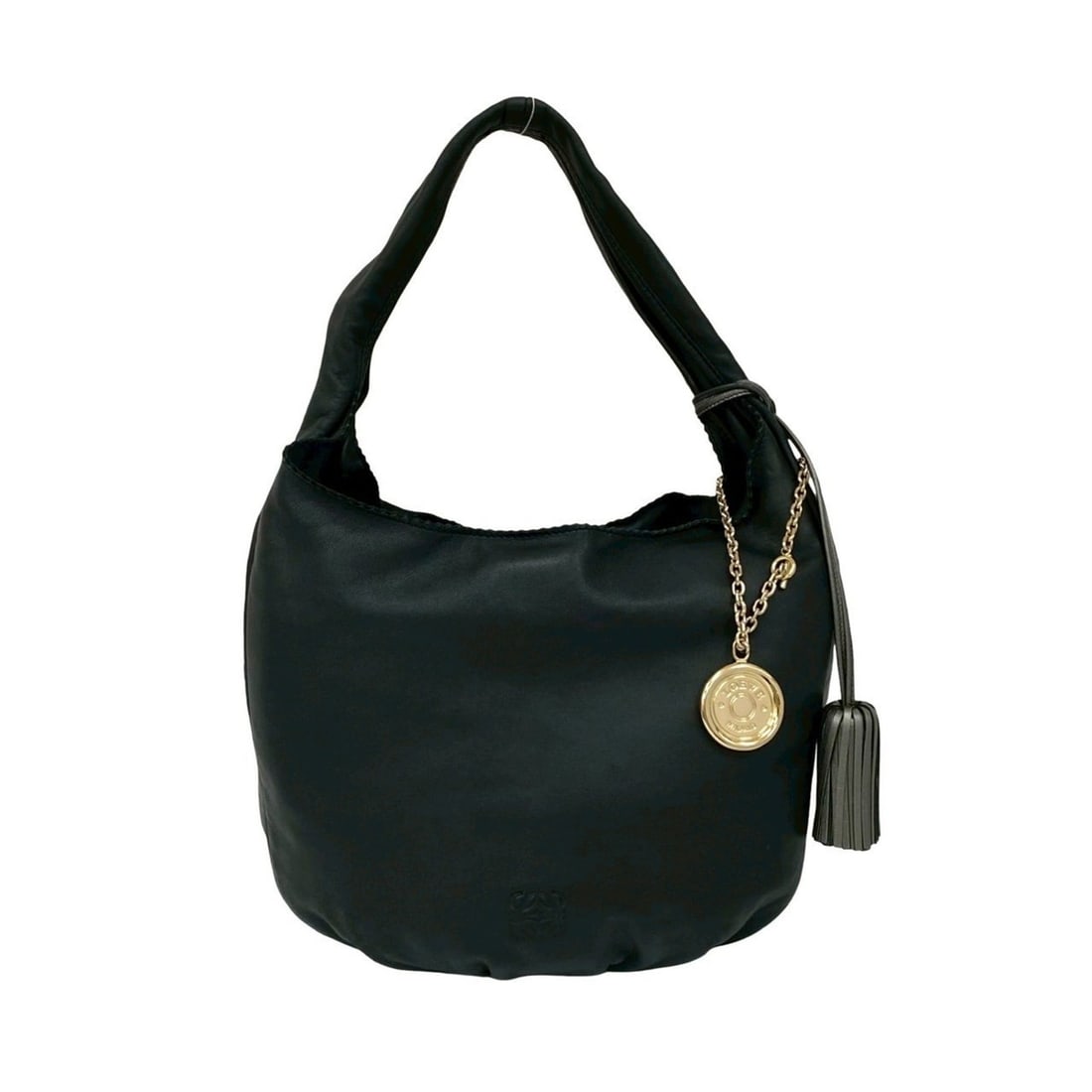 LOEWE Anagram Nappa Leather Tassel Semi-Shoulder Bag/Mini Tote Bag, Black, 37703 (1 of 15)