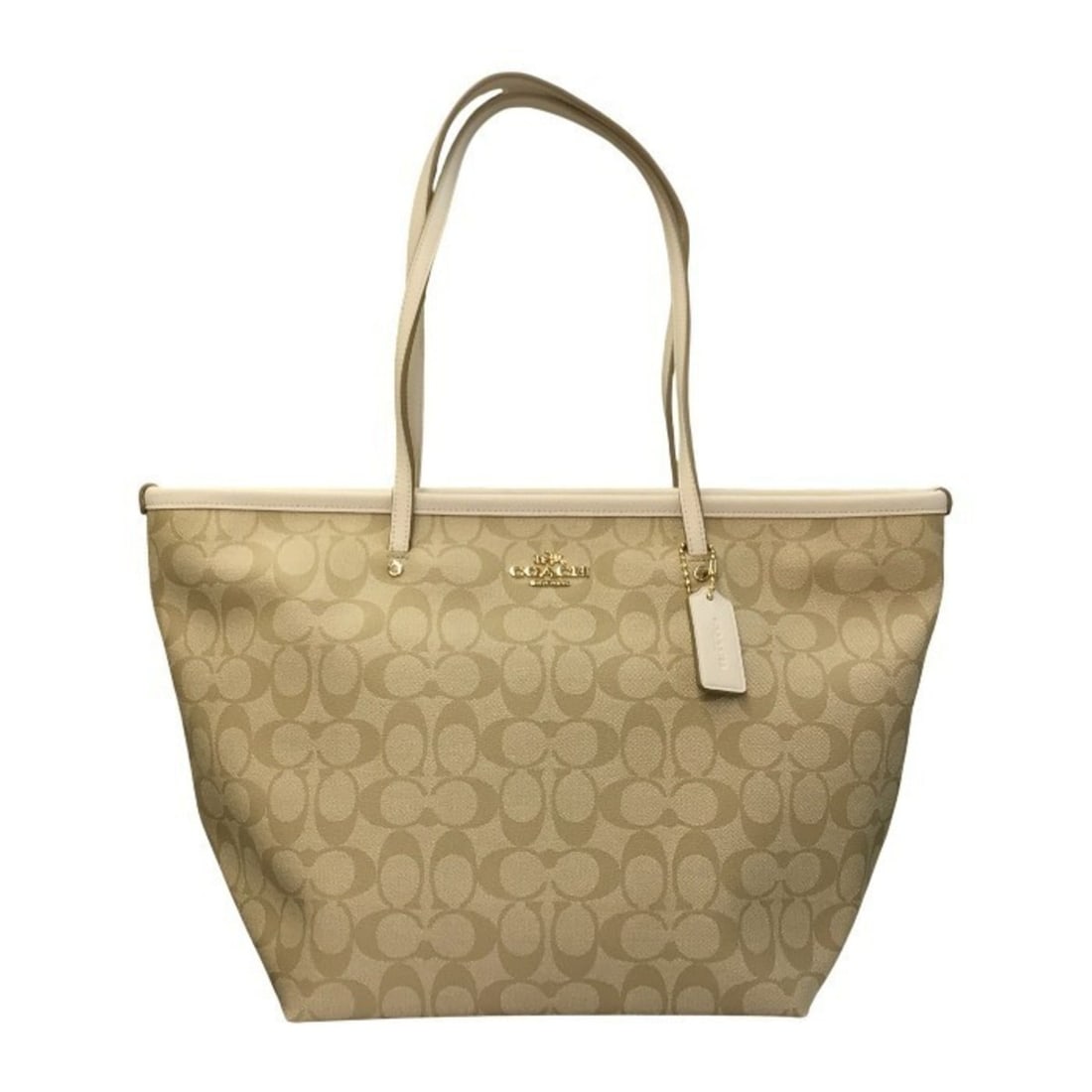 COACH Women's Signature Zip Tote Bag in Light Khaki and White (F34104 T1) (1 of 11)