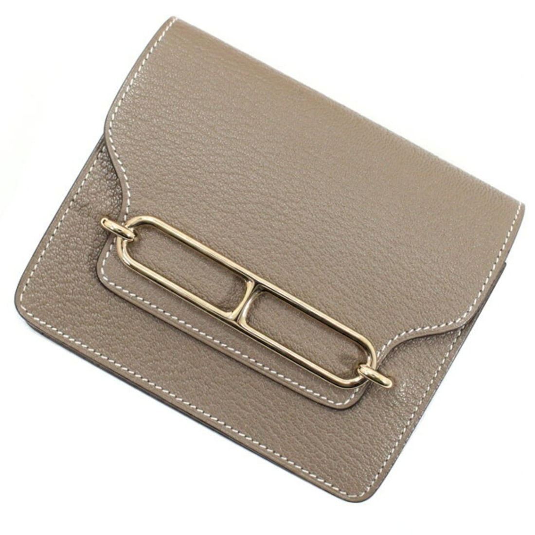 Hermes Hermès Lauris Wallet, Etoupe Chevre Mysore Leather Compact Wallet/Coin Case for Women, T6109 (1 of 14)