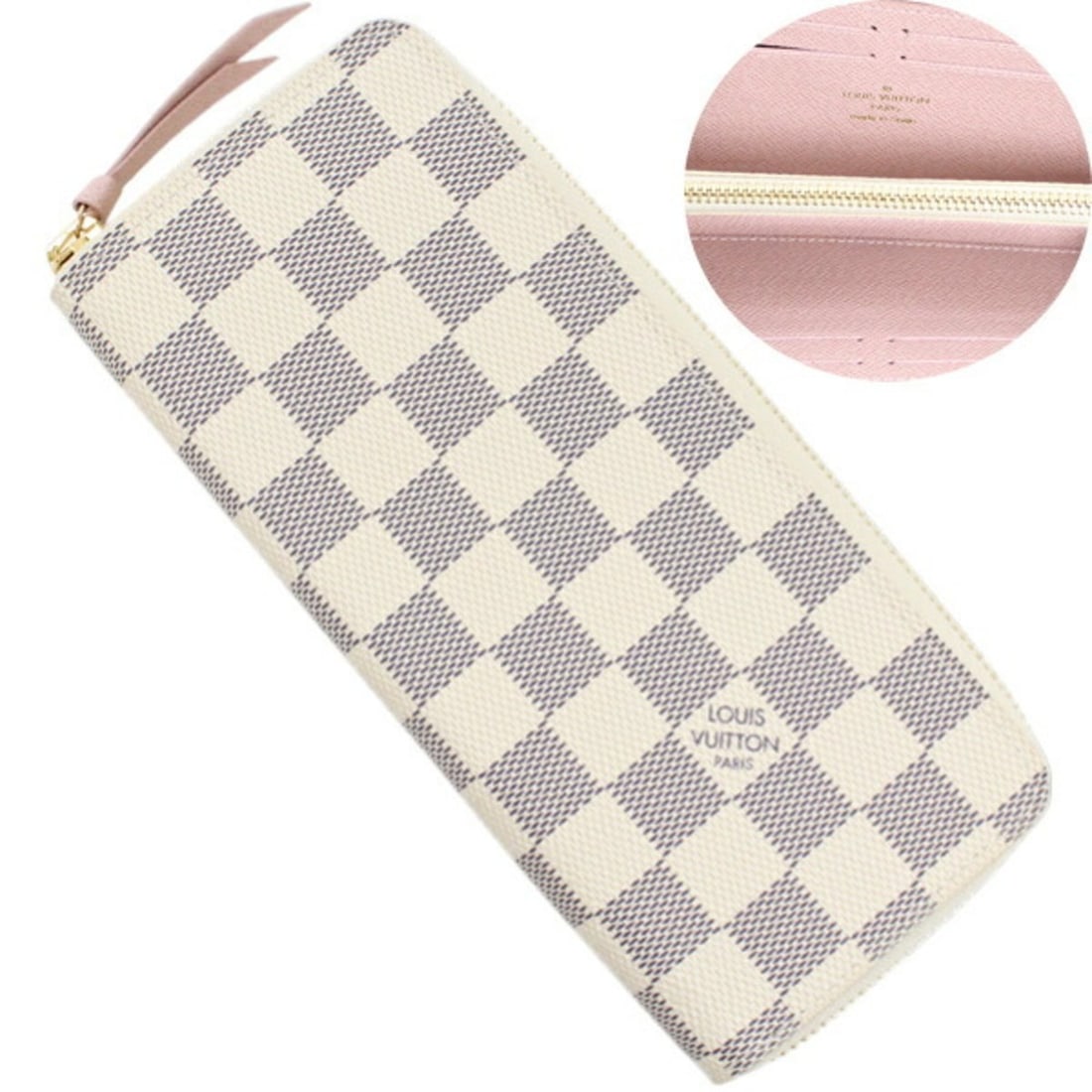 Louis Vuitton Damier Azur Portefeuille Clemence Rose Ballerine Long Wallet N61210 Women's LOUIS: --- Catalog ---Category: SizeSize (HxWxD): 9cm x 19.5cm x 2.3cm / 3.54'' x 7.67'' x 0.9''Category: DesignType: Long wallet (bi-fold)Color: Rose ballerineGender: WomenClosure: ZipperMaterial: Damier Az