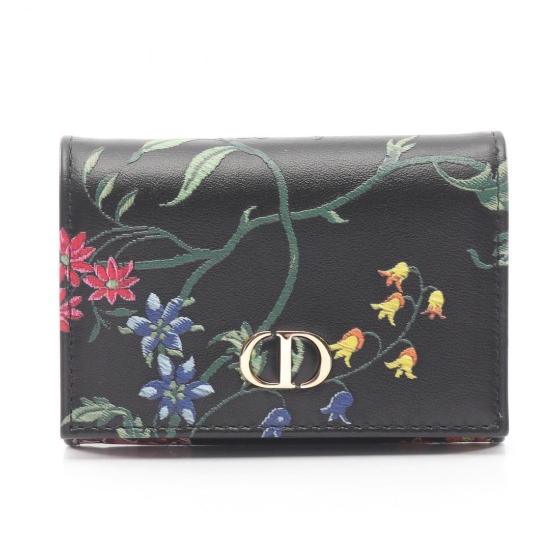 Christian Dior Dior CARO XS Bifold Wallet, Leather, Women's, Black, Multicolor (1 of 9)