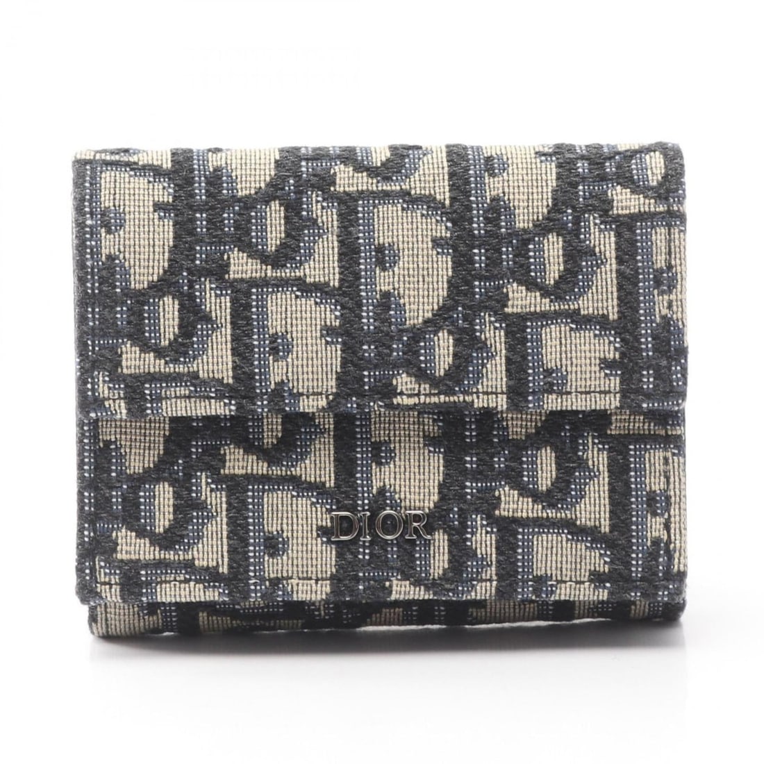 Christian Dior Dior Oblique Jacquard Tri-fold Wallet, Canvas, Women's, Beige, Black, Blue (1 of 10)