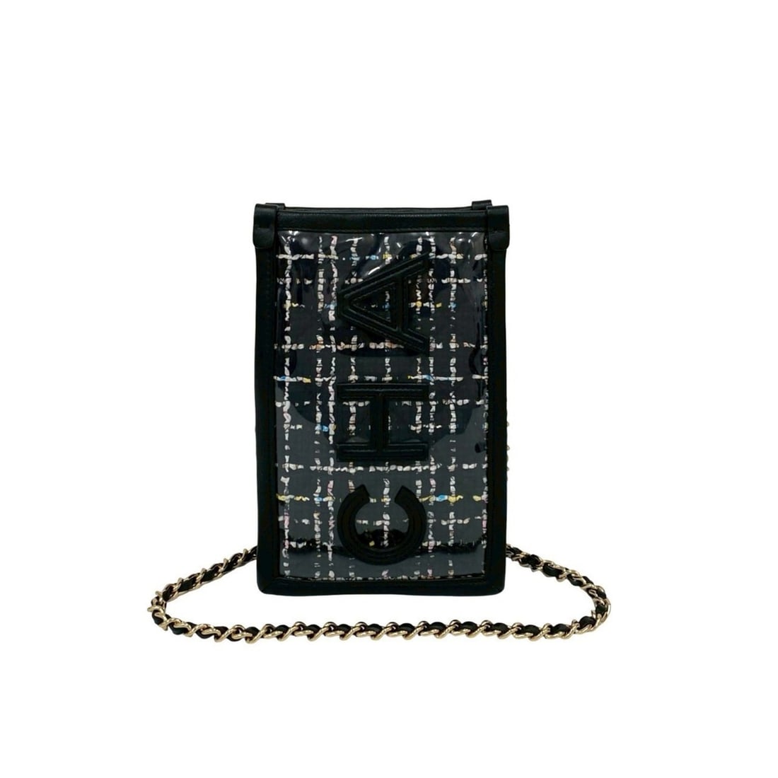 CHANEL Tweed Vinyl Leather Mini Chain Shoulder Bag in Black and Multicolor (92046) (1 of 11)