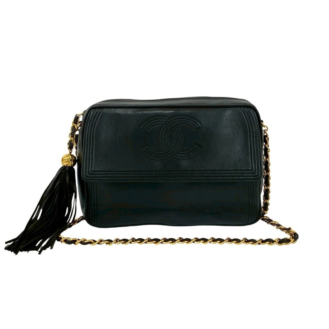 CHANEL Coco Mark Fringe Tassel Lambskin Chain Shoulder Bag, Black, 37171: --- Catalog ---Category: SizeSize (HxWxD): 16cm x 23cm x 6.5cm / 6.29'' x 9.05'' x 2.55''Category: DesignType: Shoulder bagColor: BlackGender: WomenMaterial: Leather Leather/Fur Type: LambskinCategory