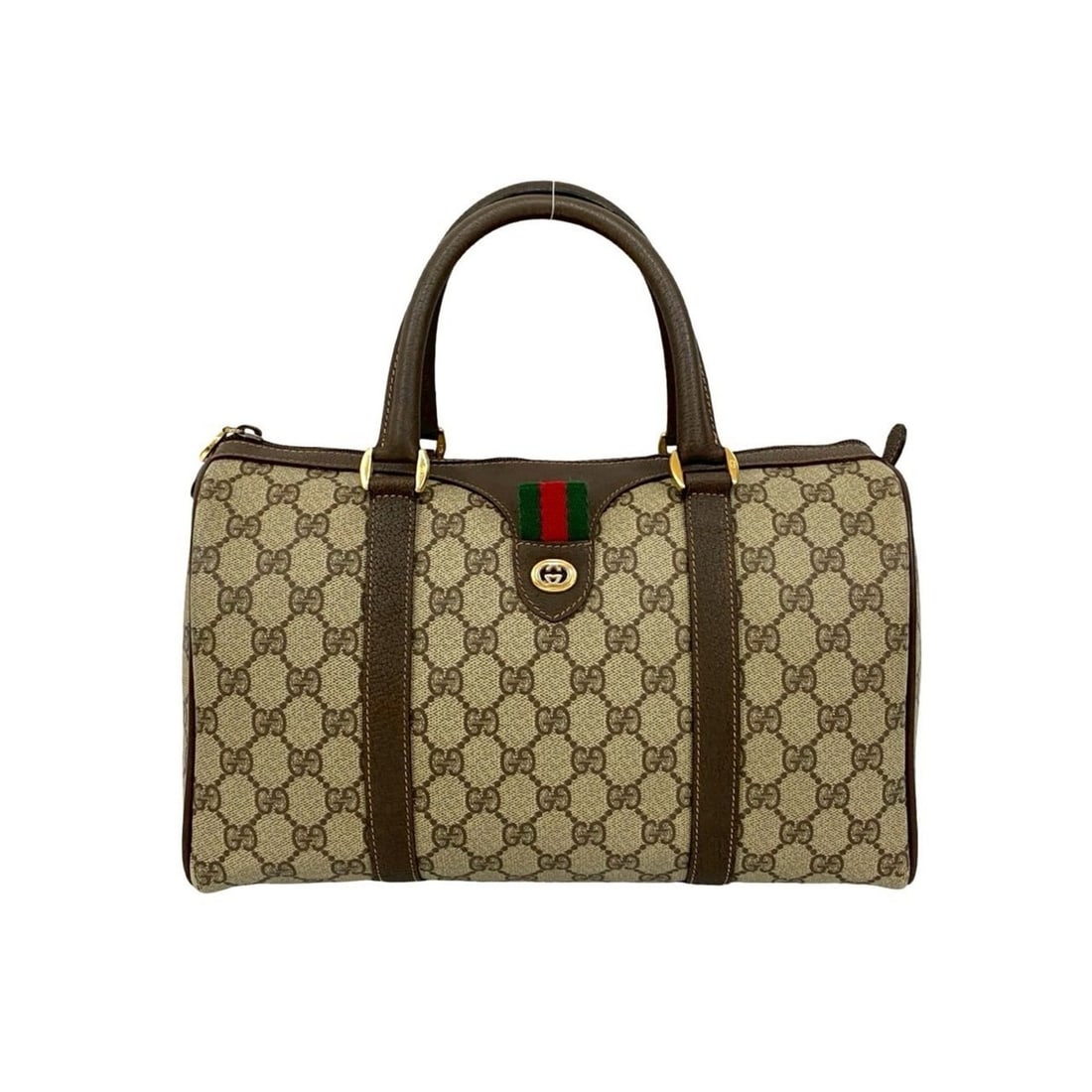 GUCCI Old Gucci Sherry Line GG Leather Handbag/Mini Boston Bag Brown 740-4 (1 of 13)