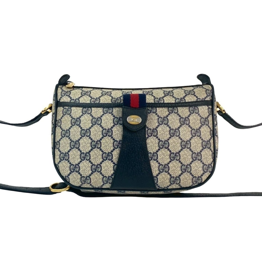 GUCCI Old Gucci Sherry Line GG Leather Shoulder Bag/Pochette/Sacoche in Navy 309-9 (1 of 16)