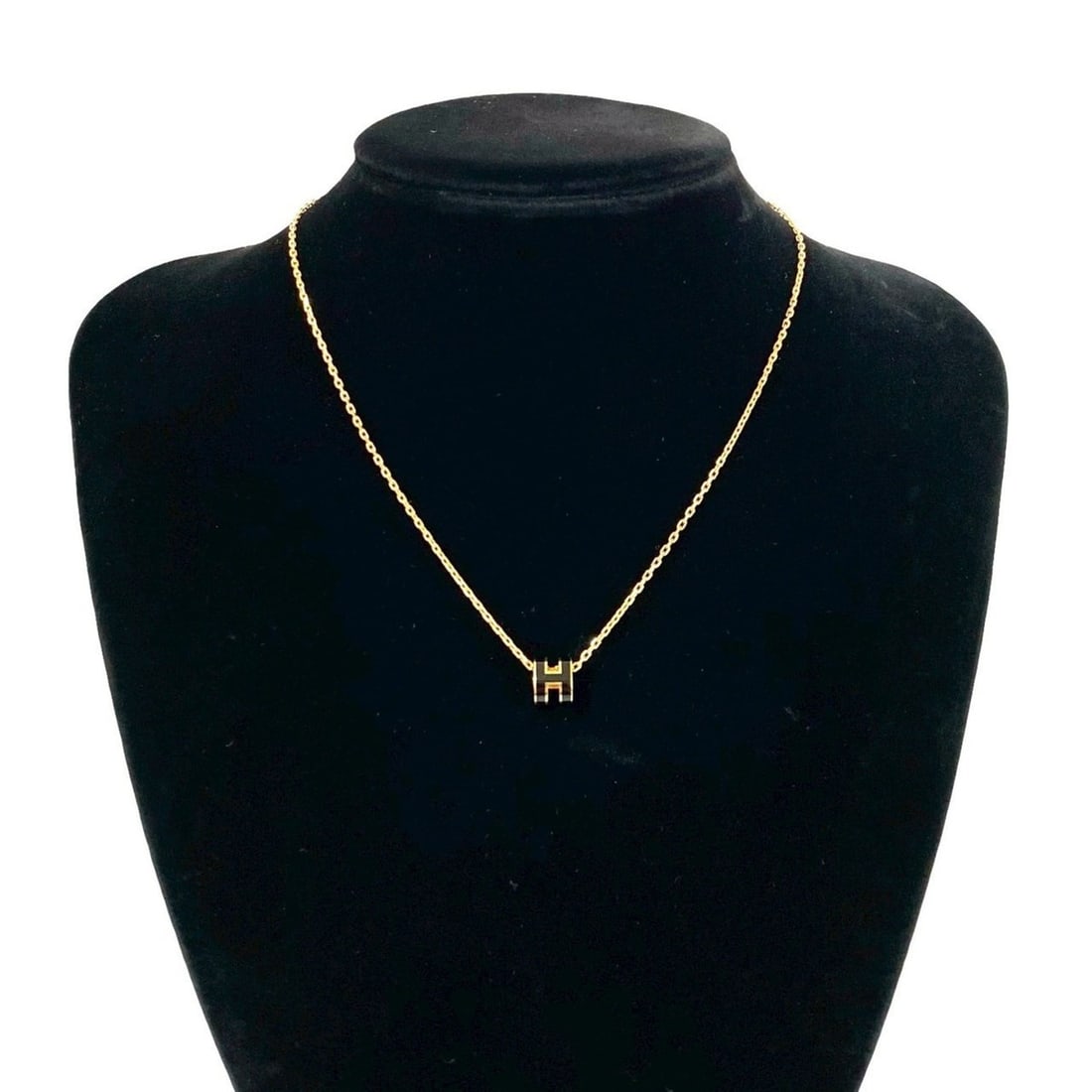 HERMES Mini Pop Ash GP Necklace Pendant Choker Black Gold 52558 (1 of 16)
