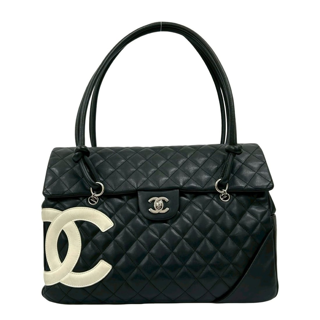 CHANEL Cambon Coco Mark Leather Tote Bag/Semi Shoulder Bag, Black, 17615: --- Catalog ---Category: SizeSize (HxWxD): 24cm x 33cm x 10.5cm / 9.44'' x 12.99'' x 4.13''Category: DesignType: Shoulder bag, Tote bagColor: Black, WhiteGender: WomenClosure: Turn lockMaterial: Leath