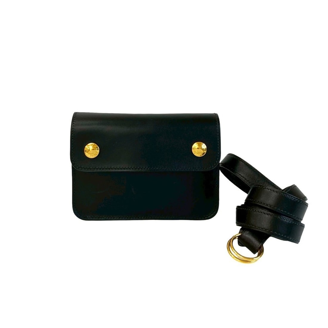 HERMES Pochette Green Box Calf Leather Body Bag/Waist Pouch Noir 1531f ?F (1 of 9)