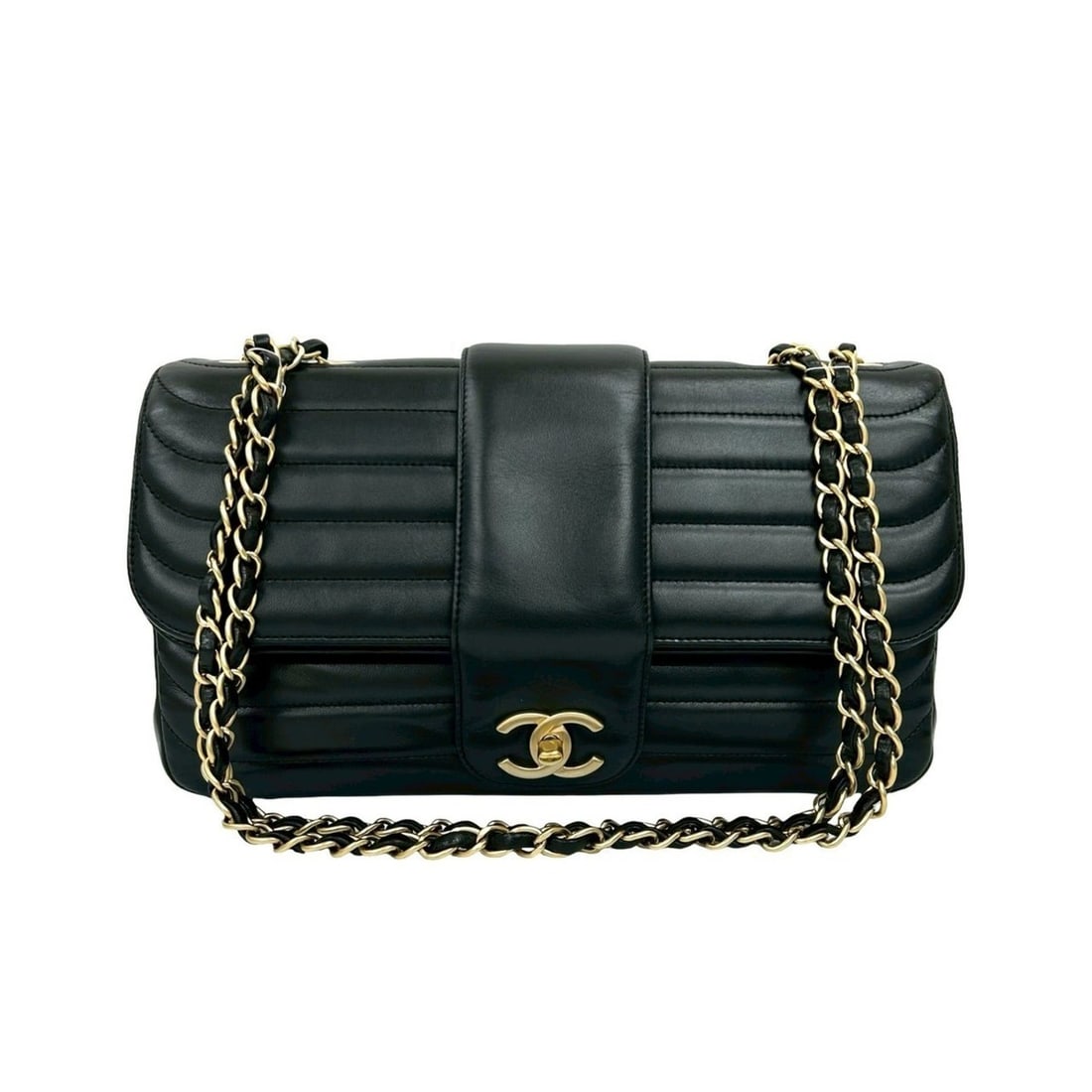 CHANEL Coco Mark Lambskin Leather Chain Shoulder Bag Black 22630 (1 of 10)