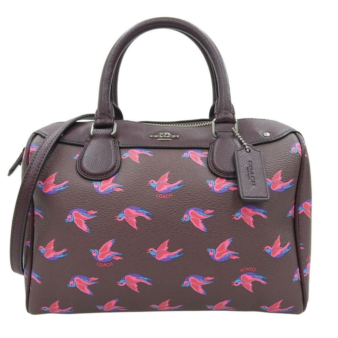 Coach F57274 handbag/shoulder bag in wine red with bird motif: --- Catalog ---Category: SizeSize (HxWxD): 15.5cm x 23cm x 11.5cm / 6.1'' x 9.05'' x 4.52''Category: DesignType: Boston bag, Handbag, Shoulder bagColor: WineGender: WomenMaterial: PVC Category: Genera