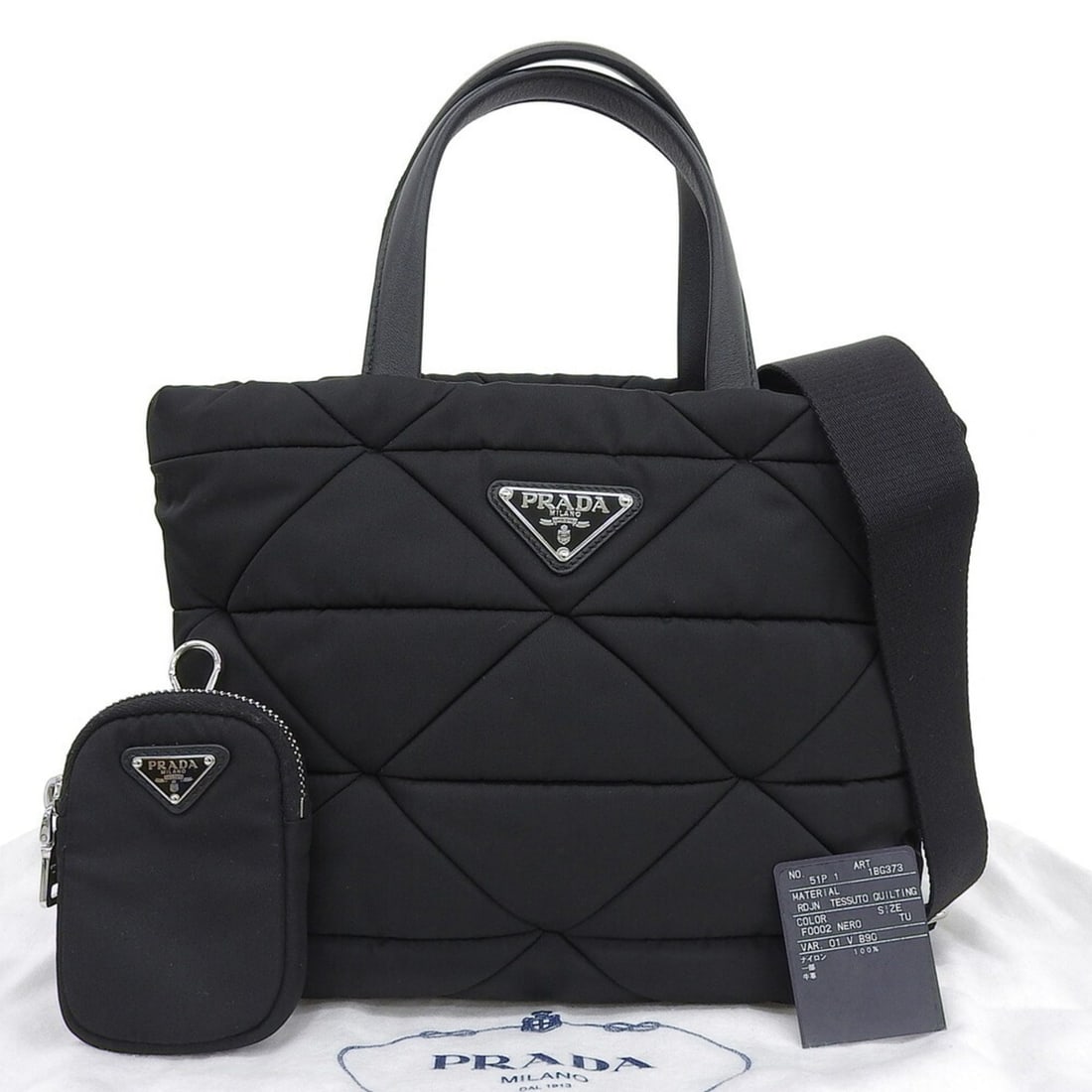 Prada Padette Bag 1BG373 Handbag/Shoulder Nylon Black: --- Catalog ---Category: SizeSize (HxWxD): 18.5cm x 22cm x 13cm / 7.28'' x 8.66'' x 5.11''Category: DesignType: Handbag, Pouch, Shoulder bagColor: BlackGender: WomenMaterial: Nylon Category: GeneralMP