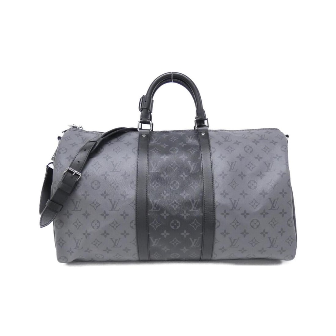 Louis Vuitton Monogram Eclipse Reverse Keepall Bandouliere 50cm M45392 Boston Bag: --- Catalog ---Category: SizeSize (HxWxD): 29cm x 50cm x 23cm / 11.41'' x 19.68'' x 9.05''Category: DesignType: Boston bagColor: Black, GrisGender: Men,WomenMaterial: Coated canvas Hardware Color: Sil
