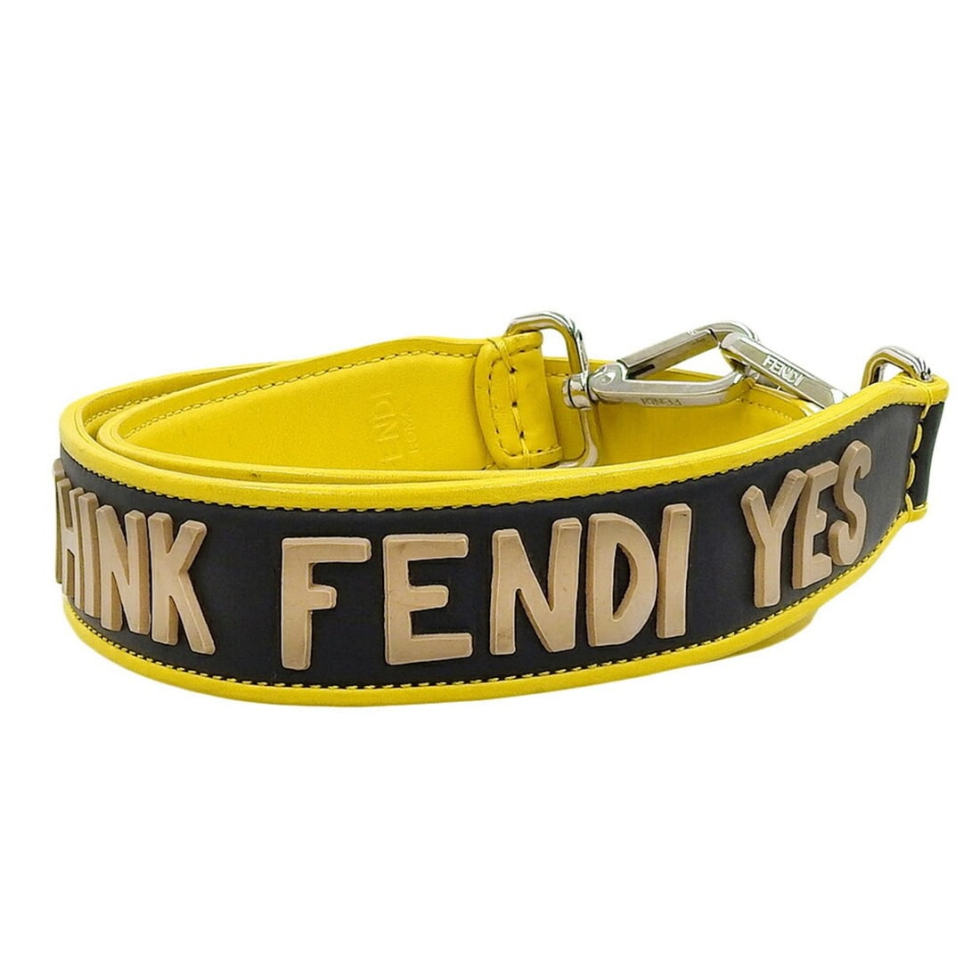 FENDI You Think Yes Leather Strap in Yellow and Black: --- Catalog ---Category: DesignType: StrapColor: Black, YellowGender: Women,MenMaterial: LeatherCategory: GeneralBrand: Fendi--- Item List ---Section: ConditionRanking: Rank AB Used - Traces of