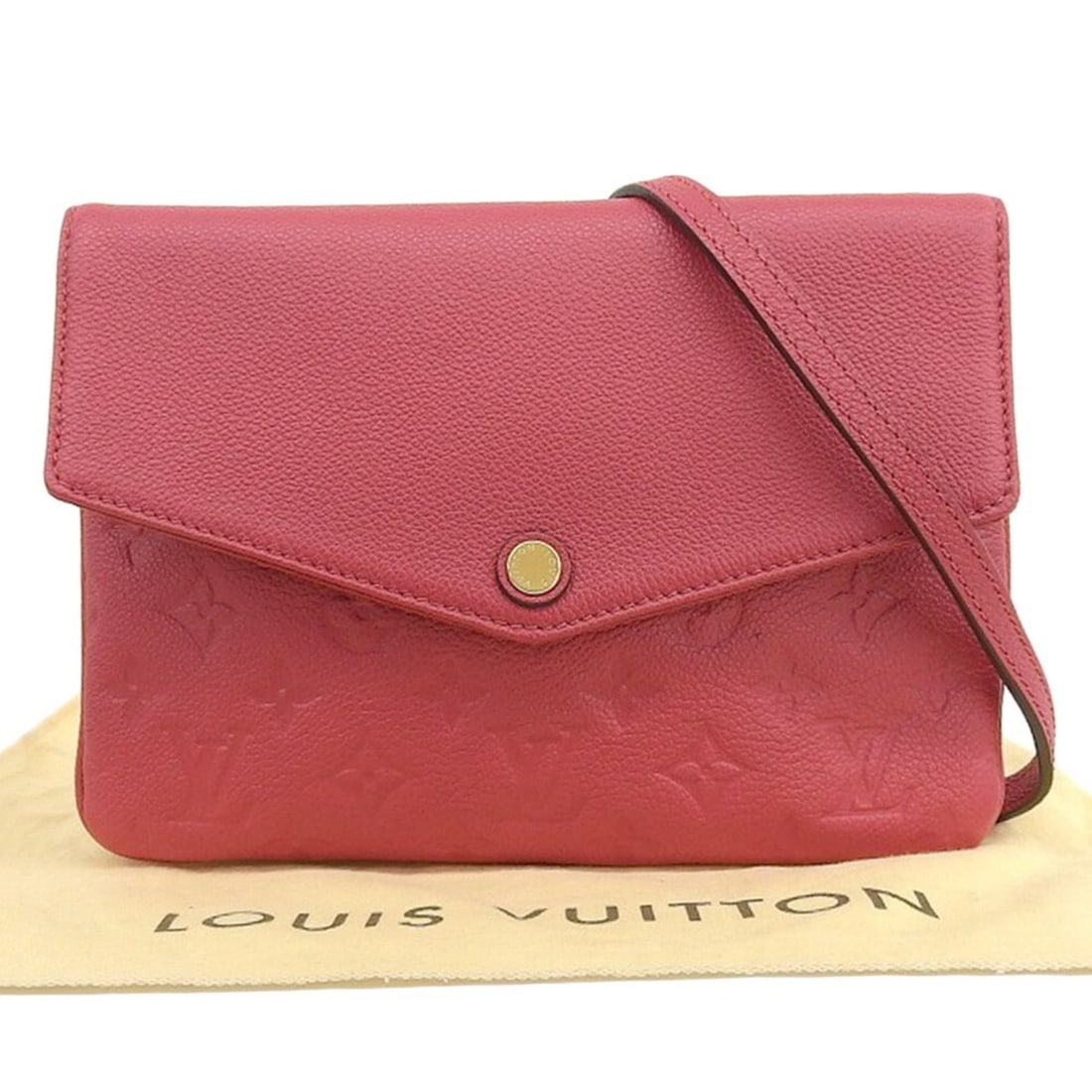 Louis Vuitton Monogram Empreinte Twice M50261 Leather Shoulder Bag in Dahlia: --- Catalog ---Category: SizeSize (HxWxD): 17cm x 24cm x 3cm / 6.69'' x 9.44'' x 1.18''Category: DesignType: Shoulder bagColor: Dahlia, Monogram, Red colorGender: WomenMaterial: Leather Category: