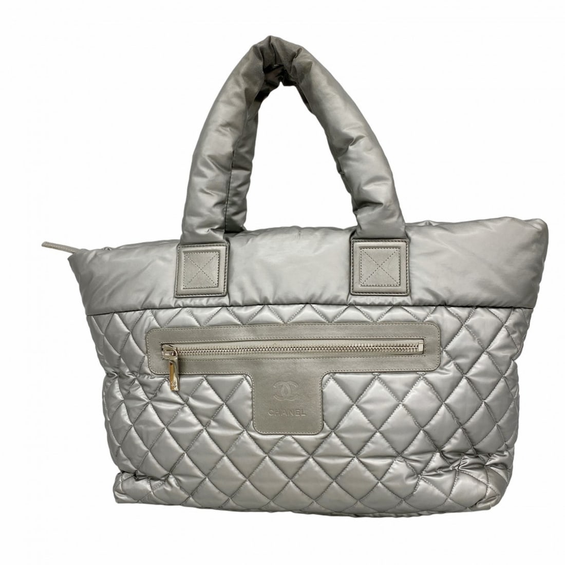 Chanel Coco Cocoon Tote Bag, Nylon, Silver, Women's, P2295565 (1 of 12)
