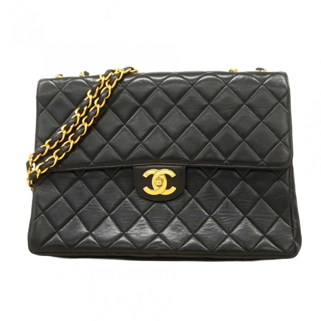 Chanel Shoulder Bag, Large Matelasse, Double Chain, Lambskin, Black, Women's, P2283247 (1 of 14)