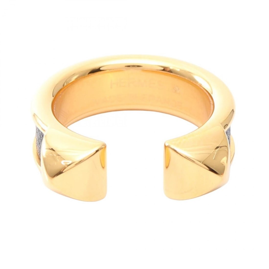 Hermes Hermès Athena Double Crew Ring, GP (Gold Plated) Leather, Women's, Gold and Black (1 of 10)