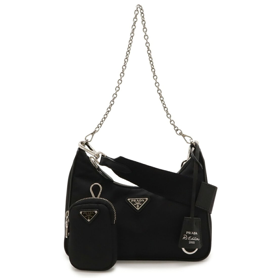 PRADA Triangle Re-Edition 2005 Shoulder Bag in Nylon (Black) 1BH204: --- Catalog ---Category: SizeSize (HxWxD): 12cm x 22cm x 6cm / 4.72'' x 8.66'' x 2.36''Category: DesignType: Pouch, Shoulder bagColor: Black, NeroGender: WomenMaterial: Nylon Category: GeneralMPN: 1BH