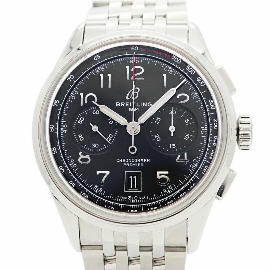 Breitling Premier B01 AB0145 Black Dial Men's Watch: --- Catalog ---Category: SizeWrist Size: 15.5cm / 6.1''Case Diameter: 42mm / 1.65''Category: DesignType: WristwatchGender: MenColor (Dial): BlackMaterial (Band): Stainless steelCategory: GeneralMPN: A