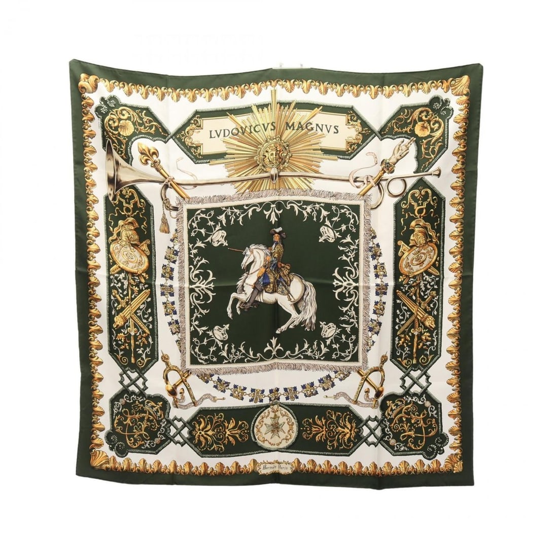 Hermes Hermès Carré 90 LVDOVICVS MAGNVS silk scarf/muffler for women in green, white, and (1 of 10)