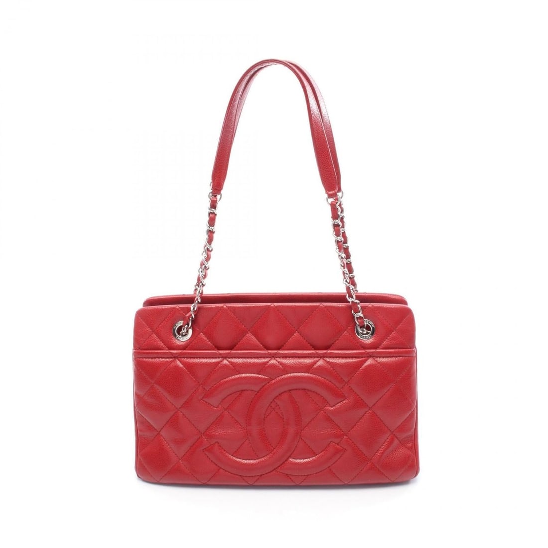 CHANEL tote bag, handbag, leather calfskin (cowhide), women's, red (1 of 14)