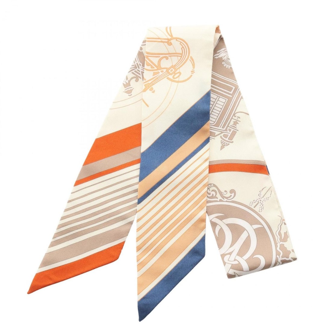 Hermes Hermès Twilly EX-LIBRIS Scarf/Muffler, Silk, Women's, Beige, Brown, Blue (1 of 10)