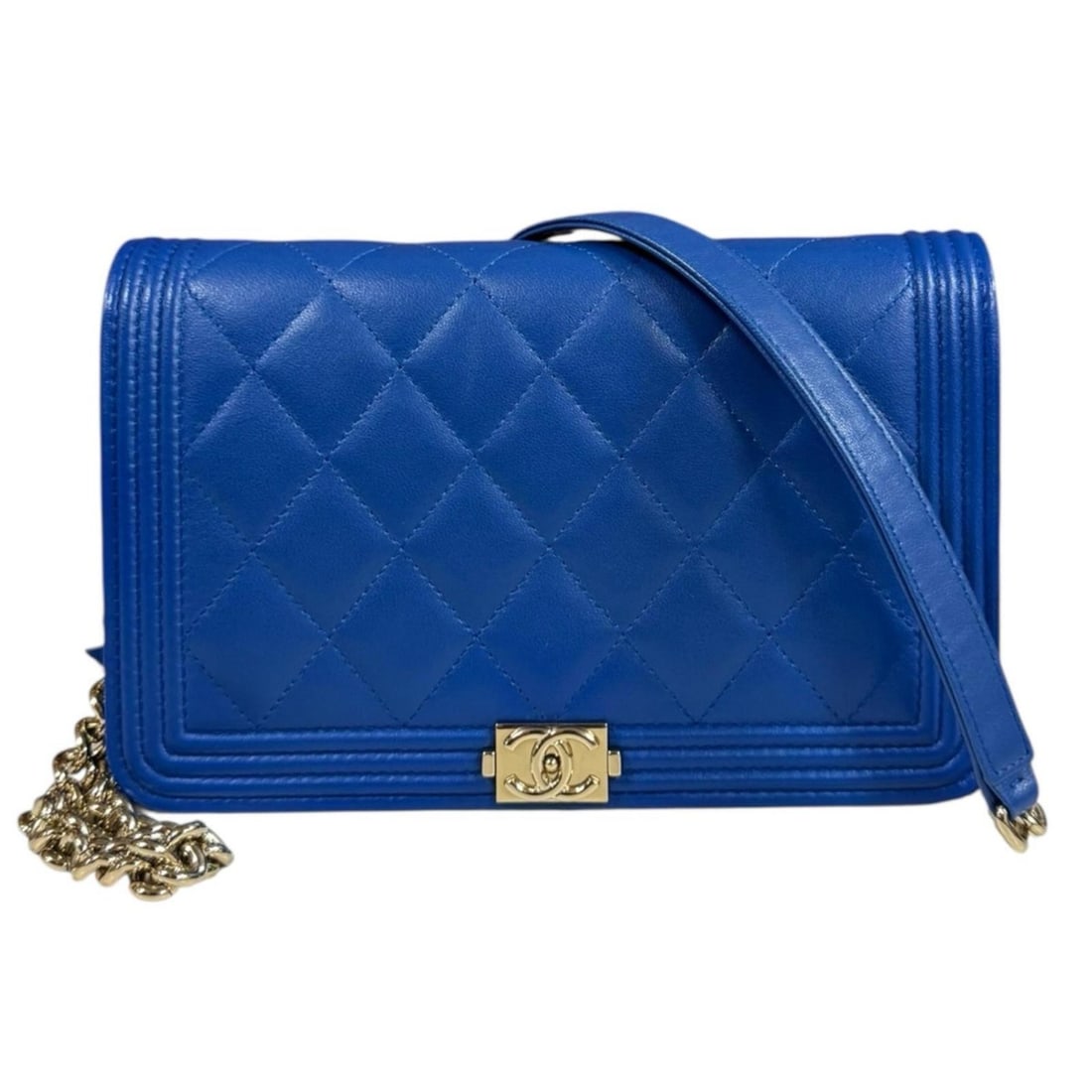 CHANEL Boy Shoulder Bag, Leather A81969, Blue, Women's, Chain Wallet (1 of 12)