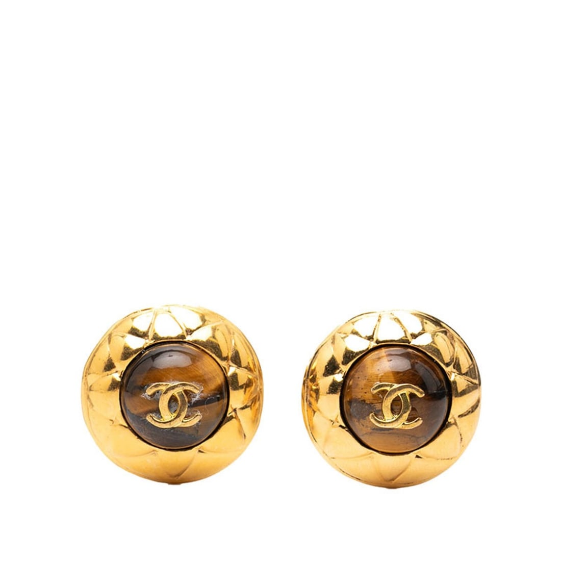 CHANEL Coco Mark Matelasse Earrings, Gold/Brown Plated, Women's: --- Catalog ---Category: SizeSize (HxWxD): 27.00mm x 27.00mm / 1.06'' x 1.06''Category: DesignType: Clip earringsColor: Brown, GoldGender: WomenCategory: GeneralBrand: Chanel--- Item List ---Section: