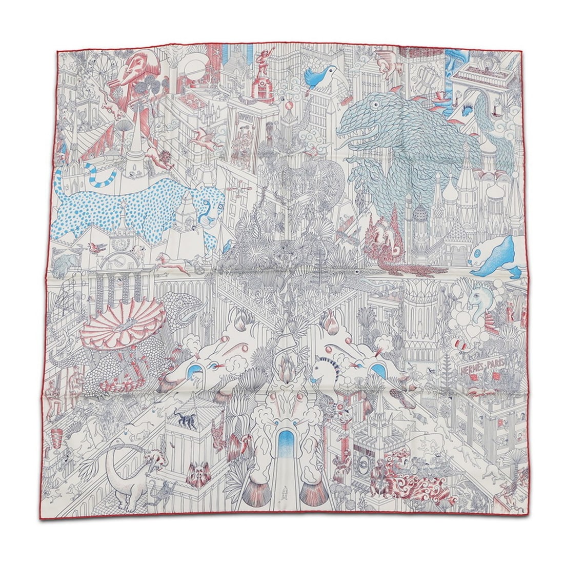 Hermes Scarf, Stole, Muffler Carré 90 Animapolis ANIMAPOLIS HERMES 2019: --- Catalog ---Category: SizeSize (LxW): 90cm x 90cm / 35.43'' x 35.43''Category: DesignType: ScarfColor: Blue, Red color, WhiteSeason: Fall/winterMaterial: Silk 100%Category: GeneralBrand: HermesCoun